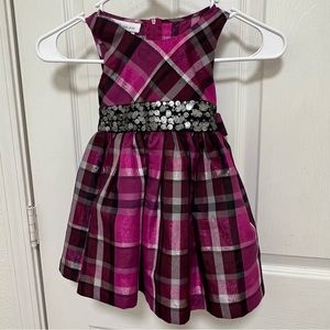 Bonnie Jean Girls Size 2T Plaid Fuchsia Silver Metallic Sleeveless Party Dress